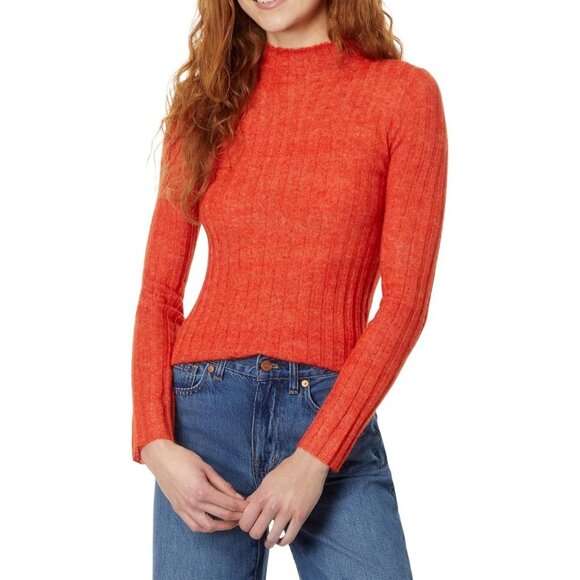 Madewell Womens Harry Sheer Ribbed Red Alpaca Long Sleeve Mockneck Sweater Small - Picture 14 of 14